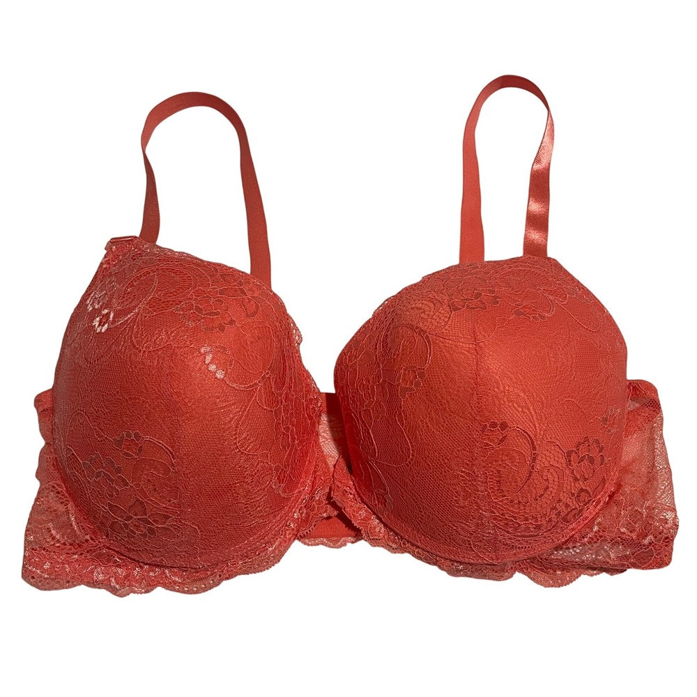 00626 Coral Lace PushUpBra Underwire Adjust Straps Front Clasp Size 44D Lingerie